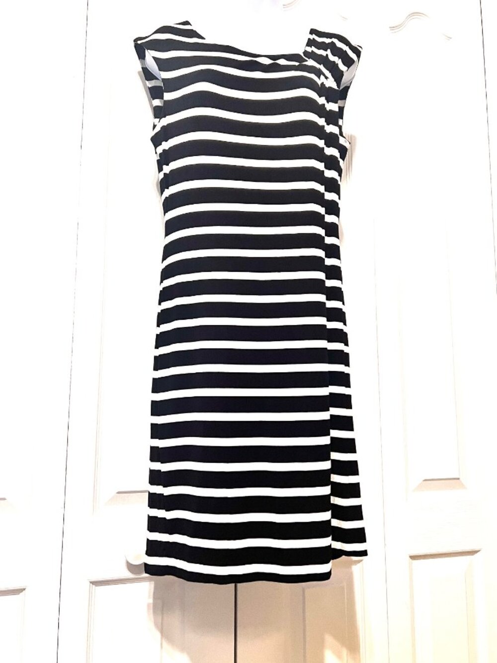 Calvin Klein Black/White Striped Midi Stretch Classy Dress-L?-Sleeveless-Casual